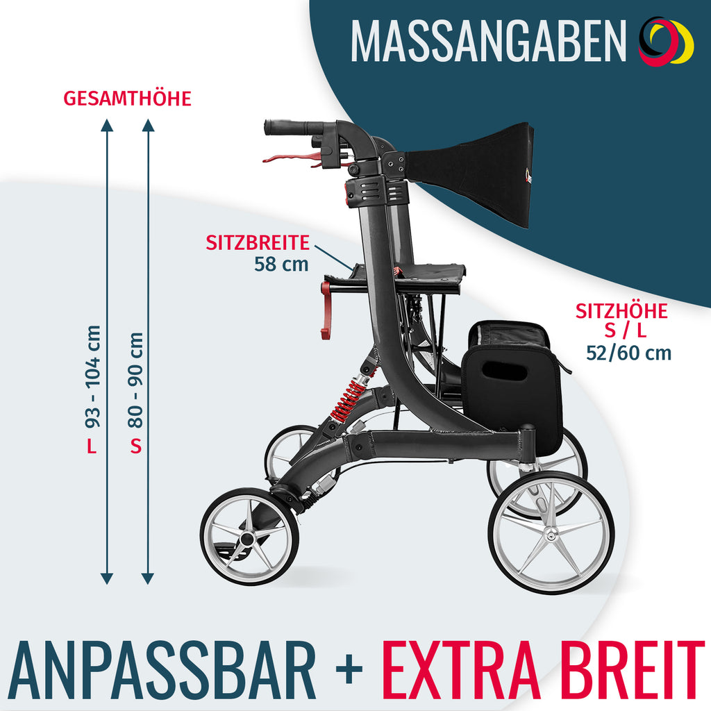 Rollator SPRING XL Abmessungen | Graphitgrau