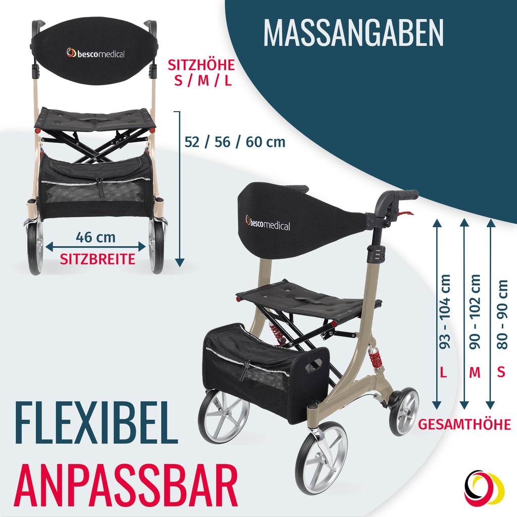 Rollator SPRING Abmessungen | Cappuccino