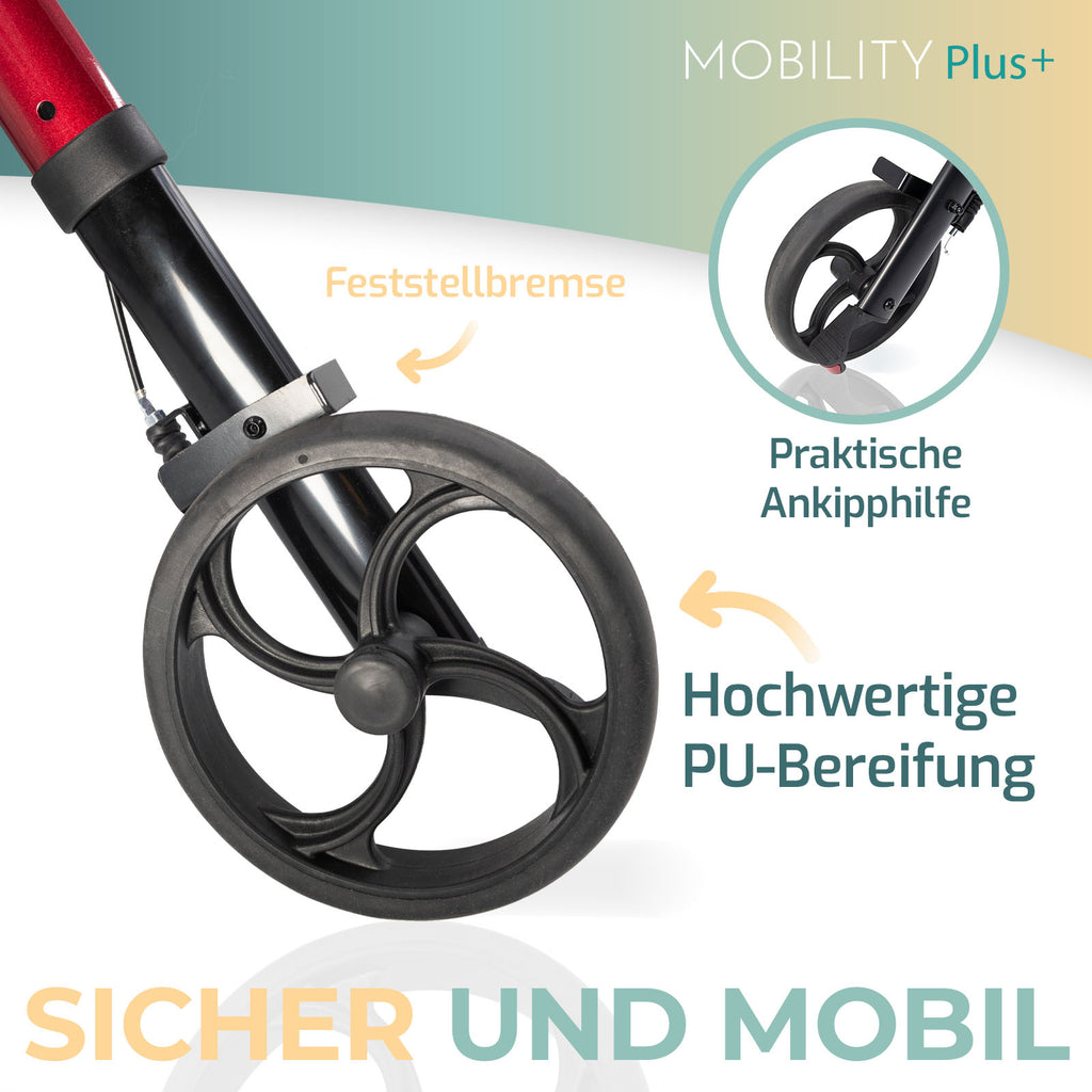DR10+ Rollator - Mobility Plus+ - Details Reifen - Nova Mobila | Rot