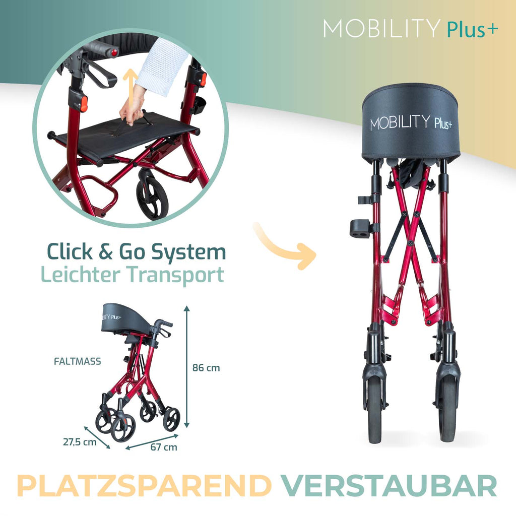 DR10+ Rollator - Mobility Plus+ - Faltbar - Nova Mobila | Rot