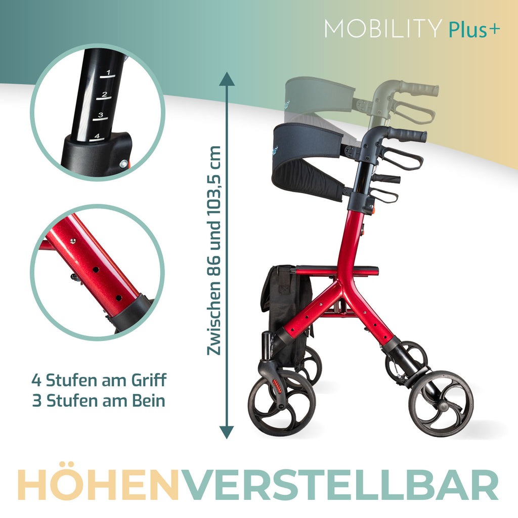 DR10+ Rollator - Mobility Plus+ - Höhenverstellbar - Nova Mobila | Rot