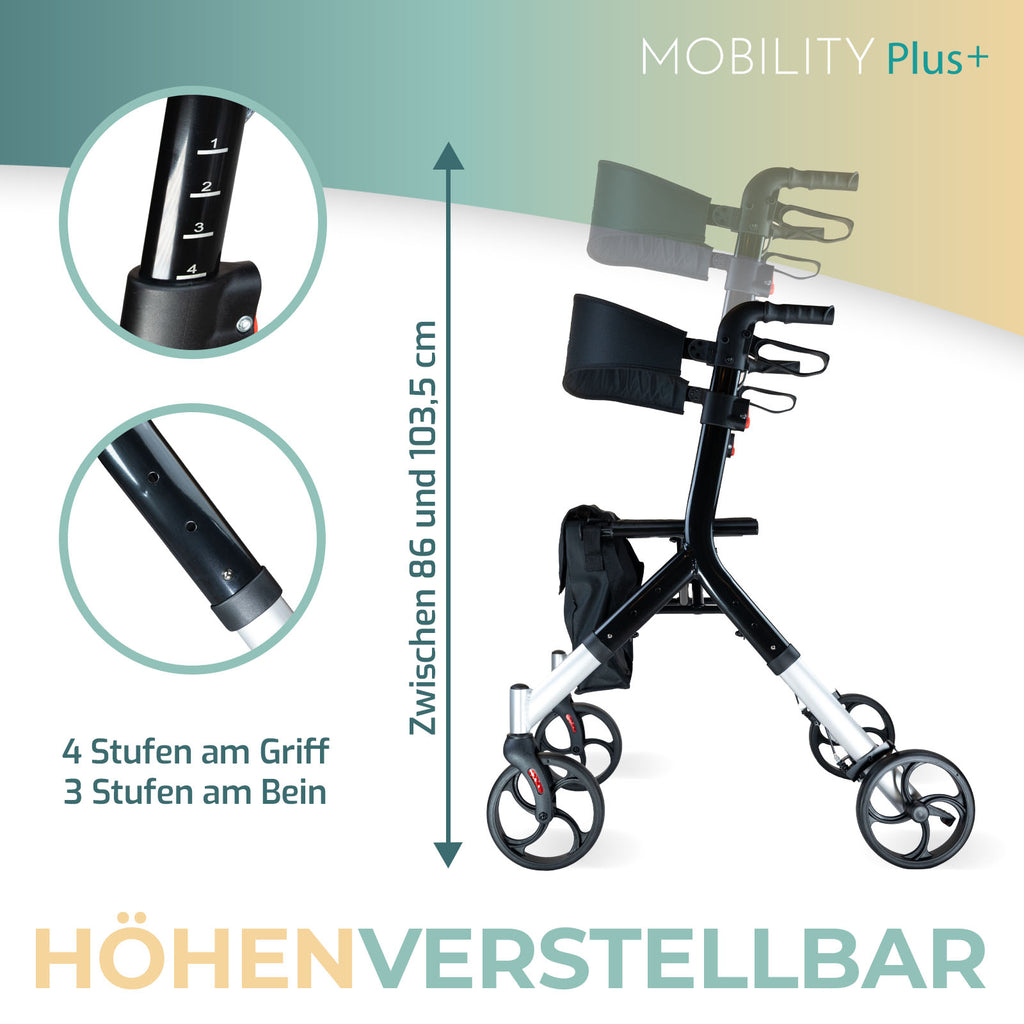 DR10+ Rollator Höhenverstellbar Mobility Plus+ Nova Mobila | Schwarz
