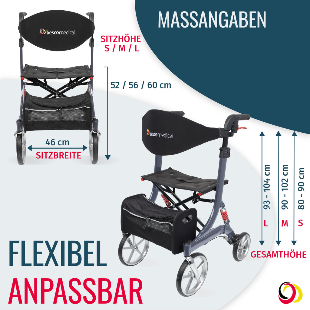 Rollator SPRING Abmessungen | Graphitgrau