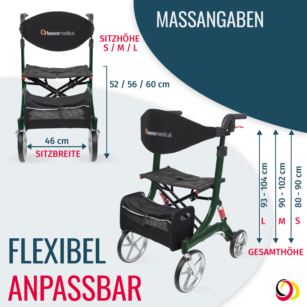 Rollator SPRING Abmessungen | Jadegrün