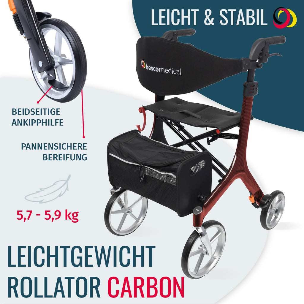 Rollator CARBON Leichtgewicht | Bordeaux