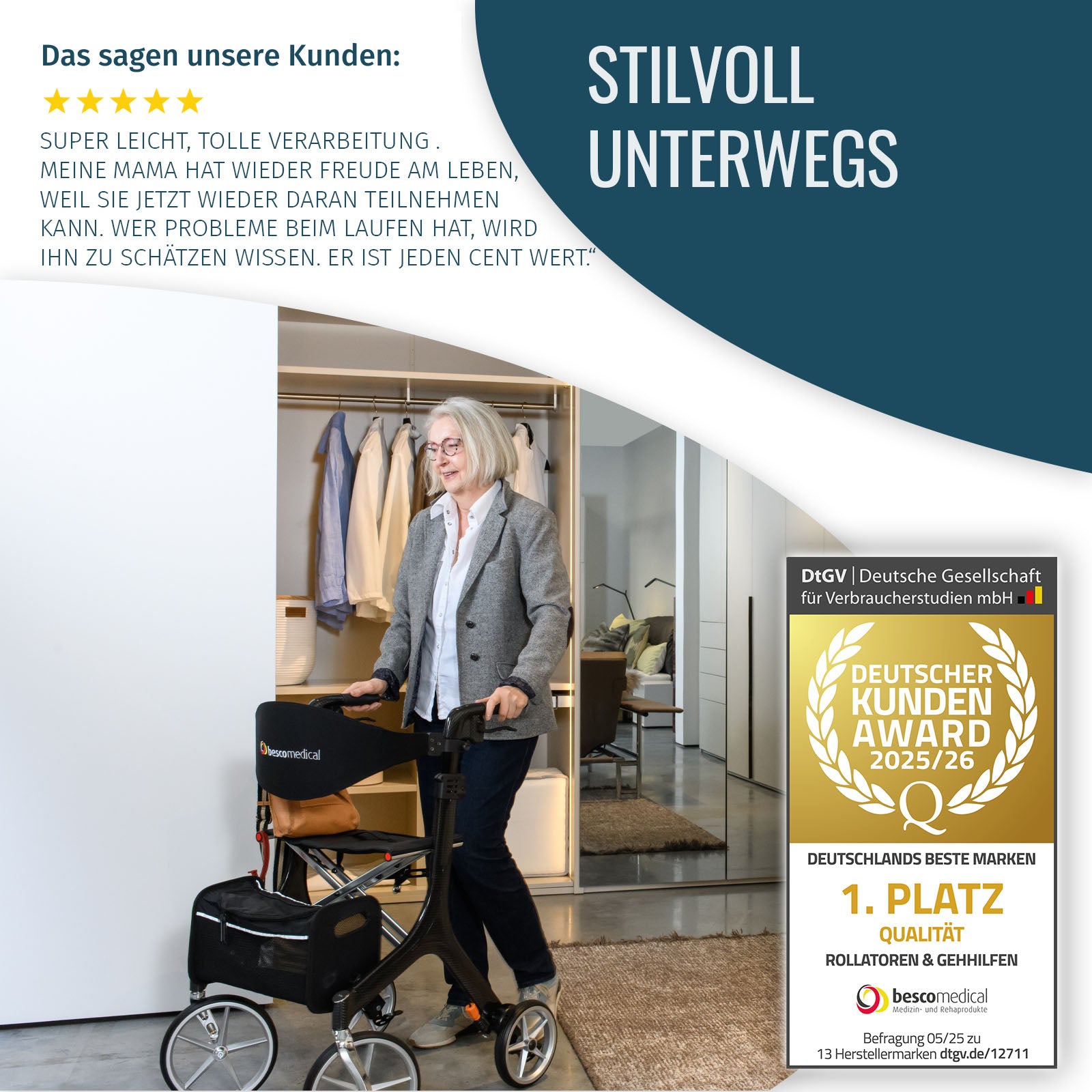 Rollator CARBON Kundenbewertung | Blau