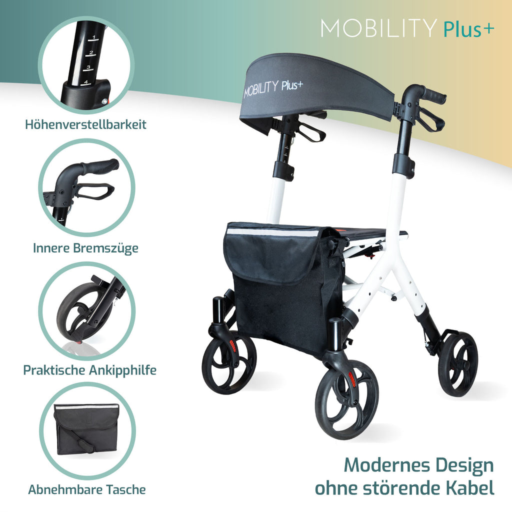 PT04_DR10+ Rollator Übersicht Mobility Plus+ Nova Mobila | Weiß