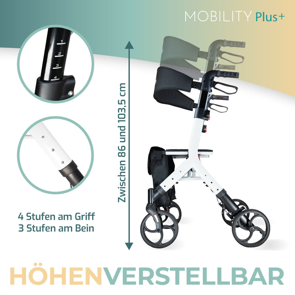 PT04_DR10+ Rollator hoehenverstellbar Mobility Plus+ Nova Mobila | Weiß