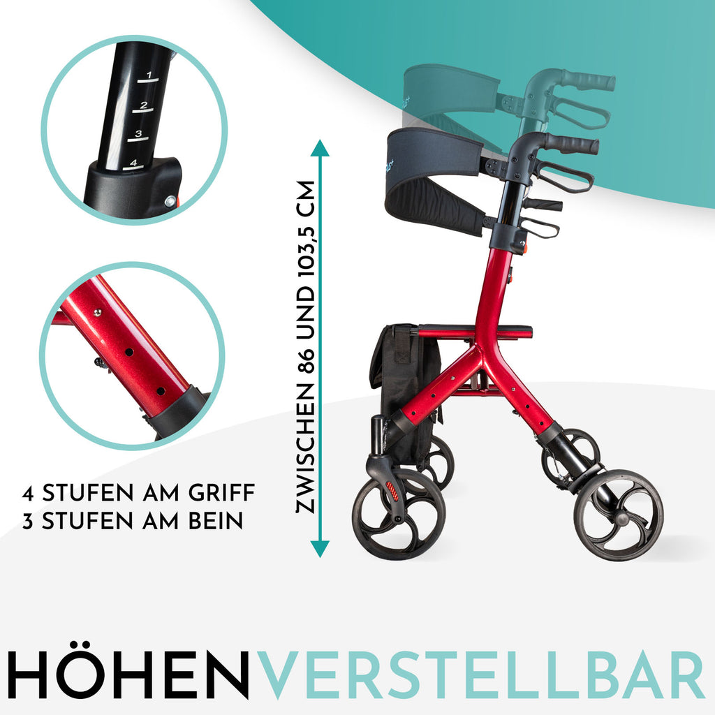 Rollator DR10+ Höhenverstellbarkeit | Rot