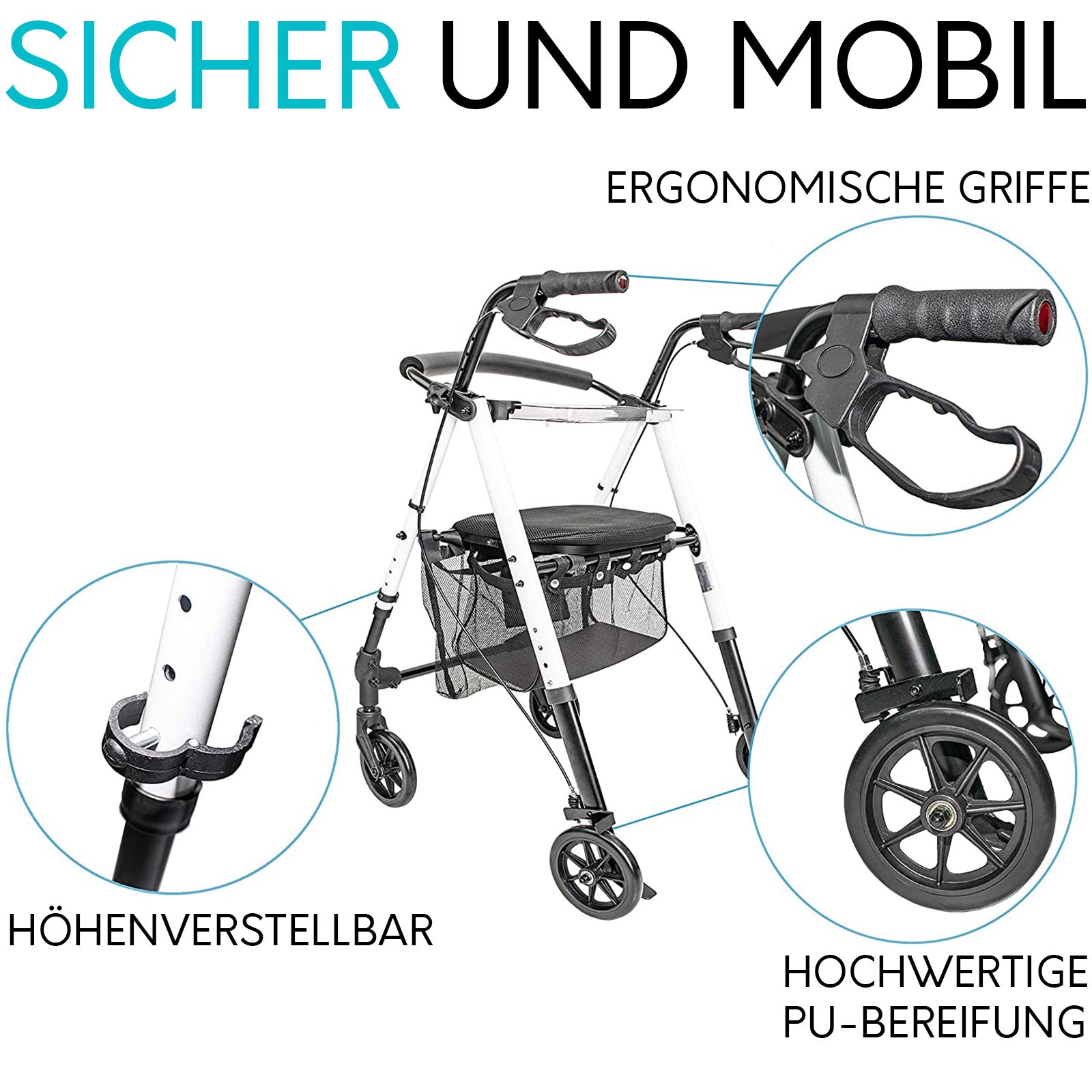 Indoor Rollator IR10+ für die Wohnung | Weiß market:de