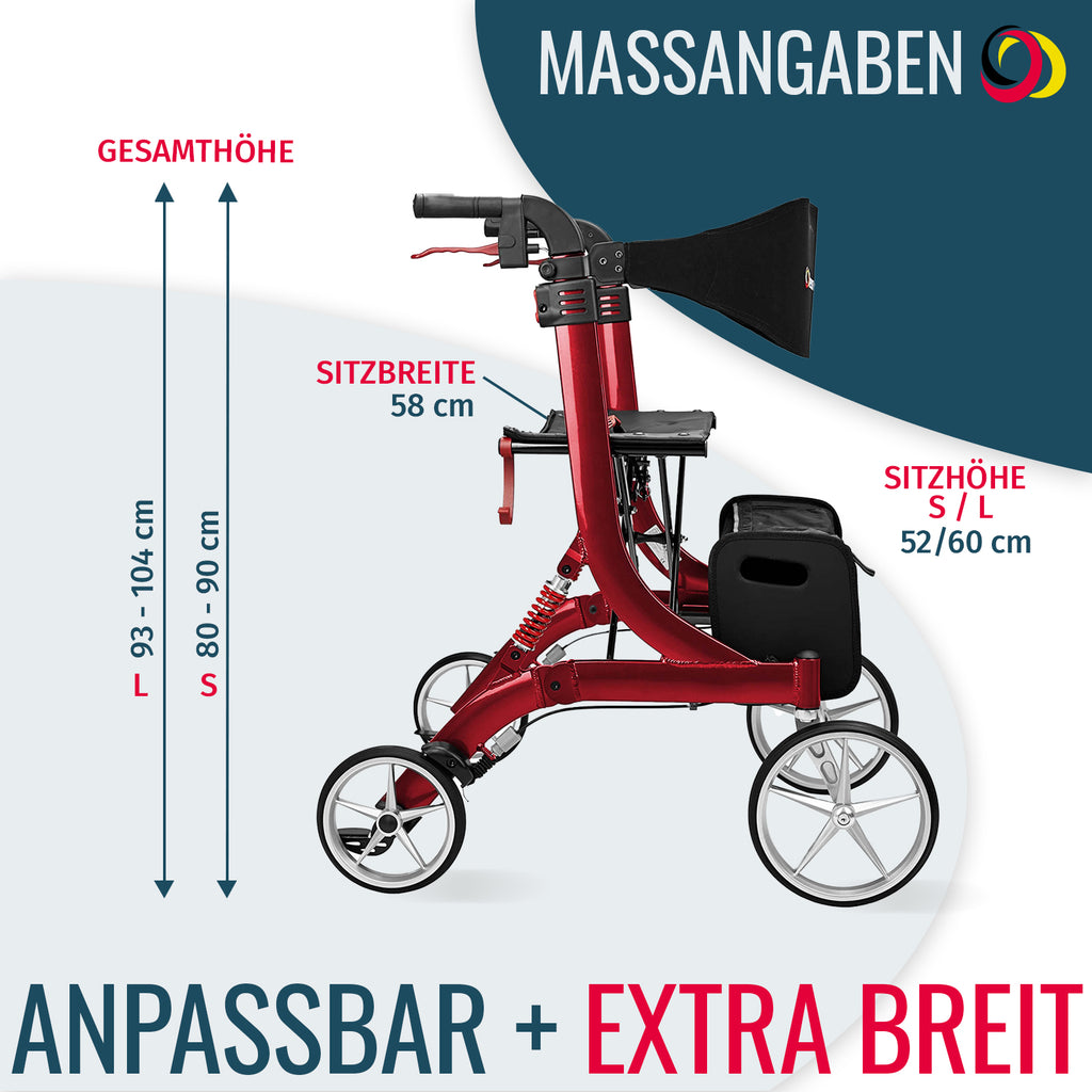 Rollator SPRING XL Abmessungen | Bordeaux