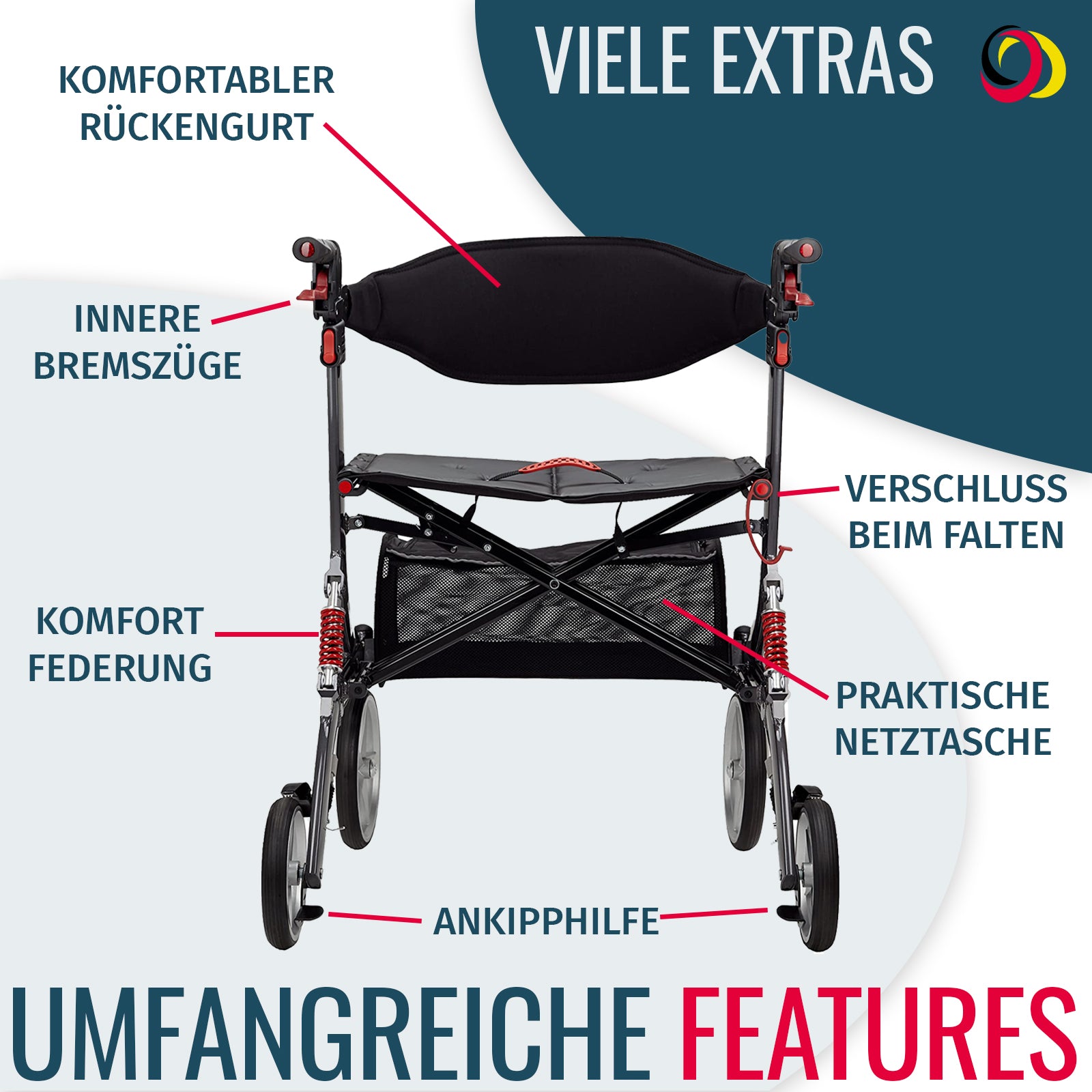 Rollator SPRING XL Extras | Bordeaux