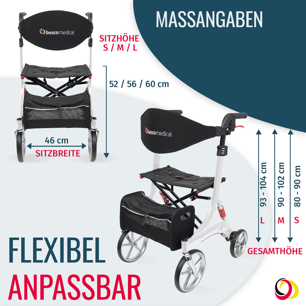 Rollator SPRING Abmessungen | Polarweiß